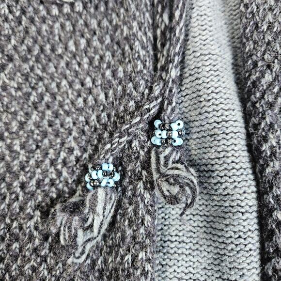 J. Jill Long Cardigan Sweater Size Medium Blue Wool Cotton Blend Beaded Tie - Picture 4 of 7